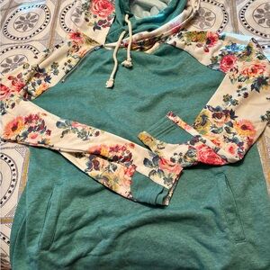 Floral Sleeve Teal Ampersand Hoodie
